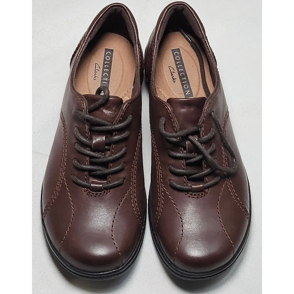 Clarks Collection Brown Leather Lace Up Oxford Shoes Women Size 5.5 US New‎